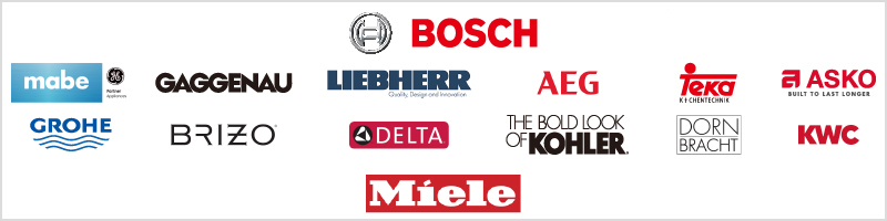 BOSCH,Mobe,GAGGENAU,LIEBHERR,AEG,ASKO,GROHE,BRIZO,DELTA,DORNBRACHT,KWC,THE BOLD LOOK og KOHLER